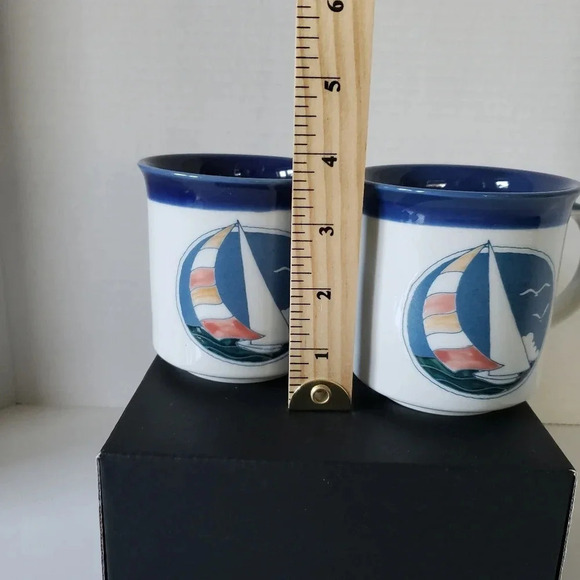 Vintage set of 2 Nautical Blue/White Otigiri Coffee Mugs. - Picture 7 of 7